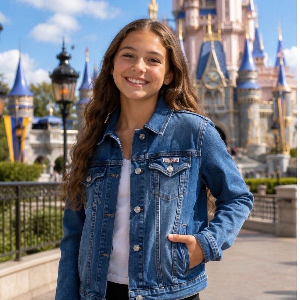 Hudson Kids Denim Trucker Jacket Medium Wash Blue Button Front XL Girls 14/16